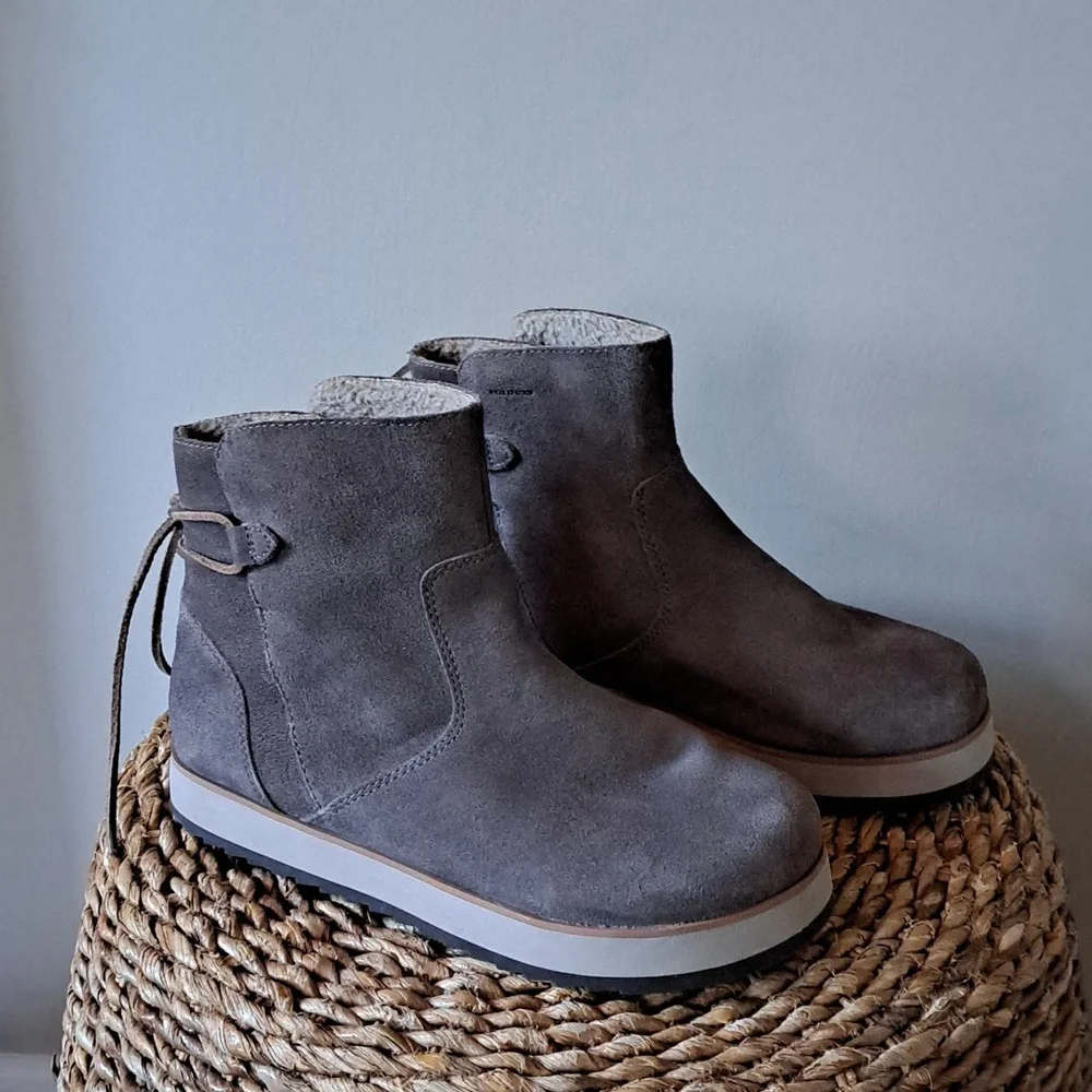 Merrell Womens Grey Suede Leather Pull-On Fleece Lined Ankle Booties Laces S-9.5